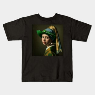 St. Paddy's Pearl: Girl with a Pearl Earring St. Patrick's Day Celebration Kids T-Shirt